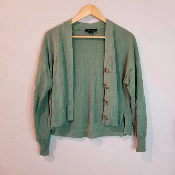 Ann Taylor Women's Linen Blend Cardigan Size Small Green Buttons - Picture 5 of 10
